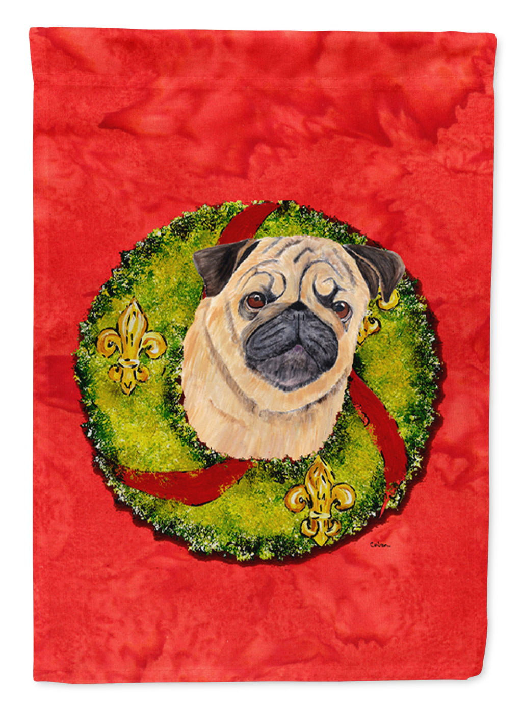 Pug Christmas Wreath Garden Flag Mailbox Decorative Yard Banner Outside Patio Artwork for Flower Beds, Garden Size, Multicolor