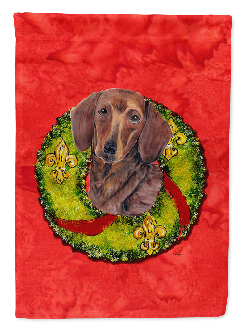 Dachshund Christmas Wreath Garden Flag Mailbox Decorative Yard Banner Outside Patio Artwork for Flower Beds, Garden Size, Multicolor