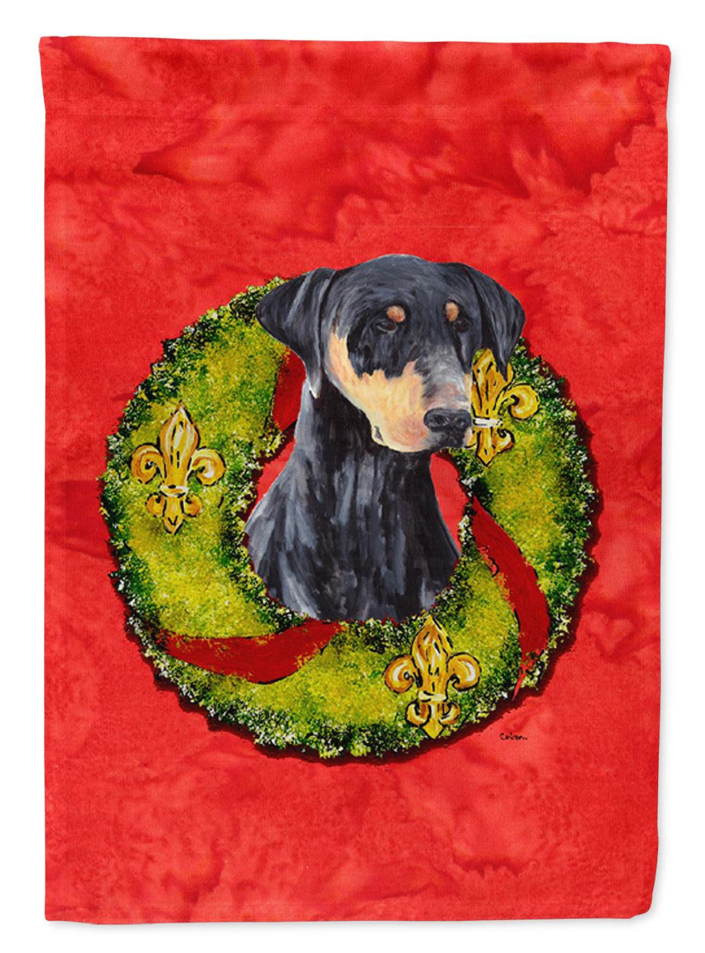 Doberman Christmas Wreath Garden Flag Mailbox Decorative Yard Banner Outside Patio Artwork for Flower Beds, Garden Size, Multicolor