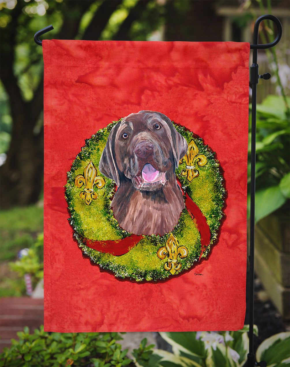 Labrador Christmas Wreath Garden Flag Mailbox Decorative Yard Banner Outside Patio Artwork for Flower Beds, Garden Size, Multicolor