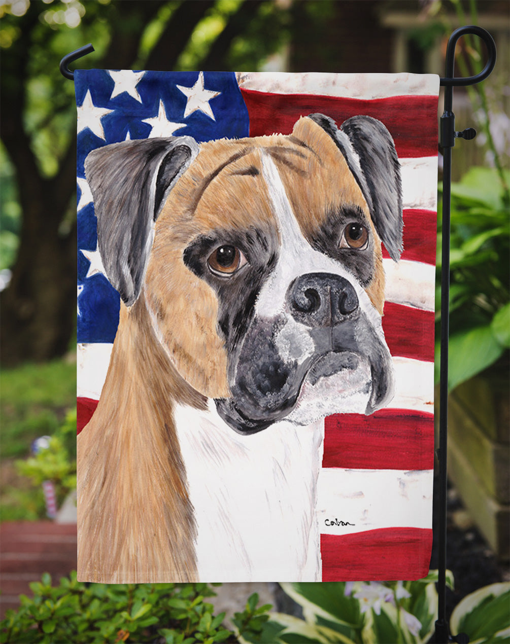 USA American Flag with Boxer Garden Flag Mailbox Decorative Yard Banner Outside Patio Artwork for Flower Beds, Garden Size, Multicolor