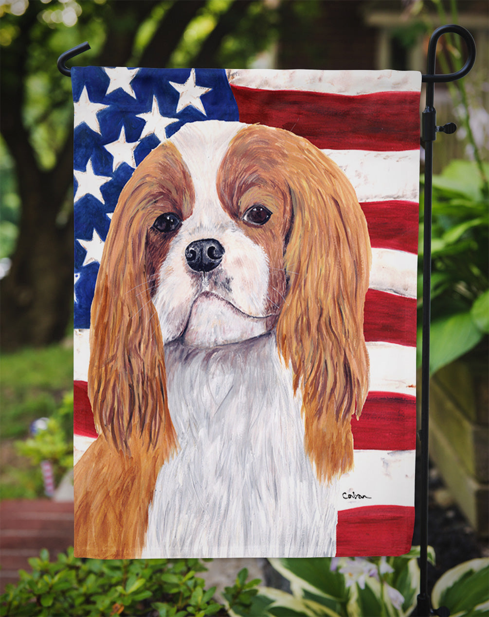 USA American Flag with Cavalier Spaniel Garden Flag Mailbox Decorative Yard Banner Outside Patio Artwork for Flower Beds, Garden Size, Multicolor