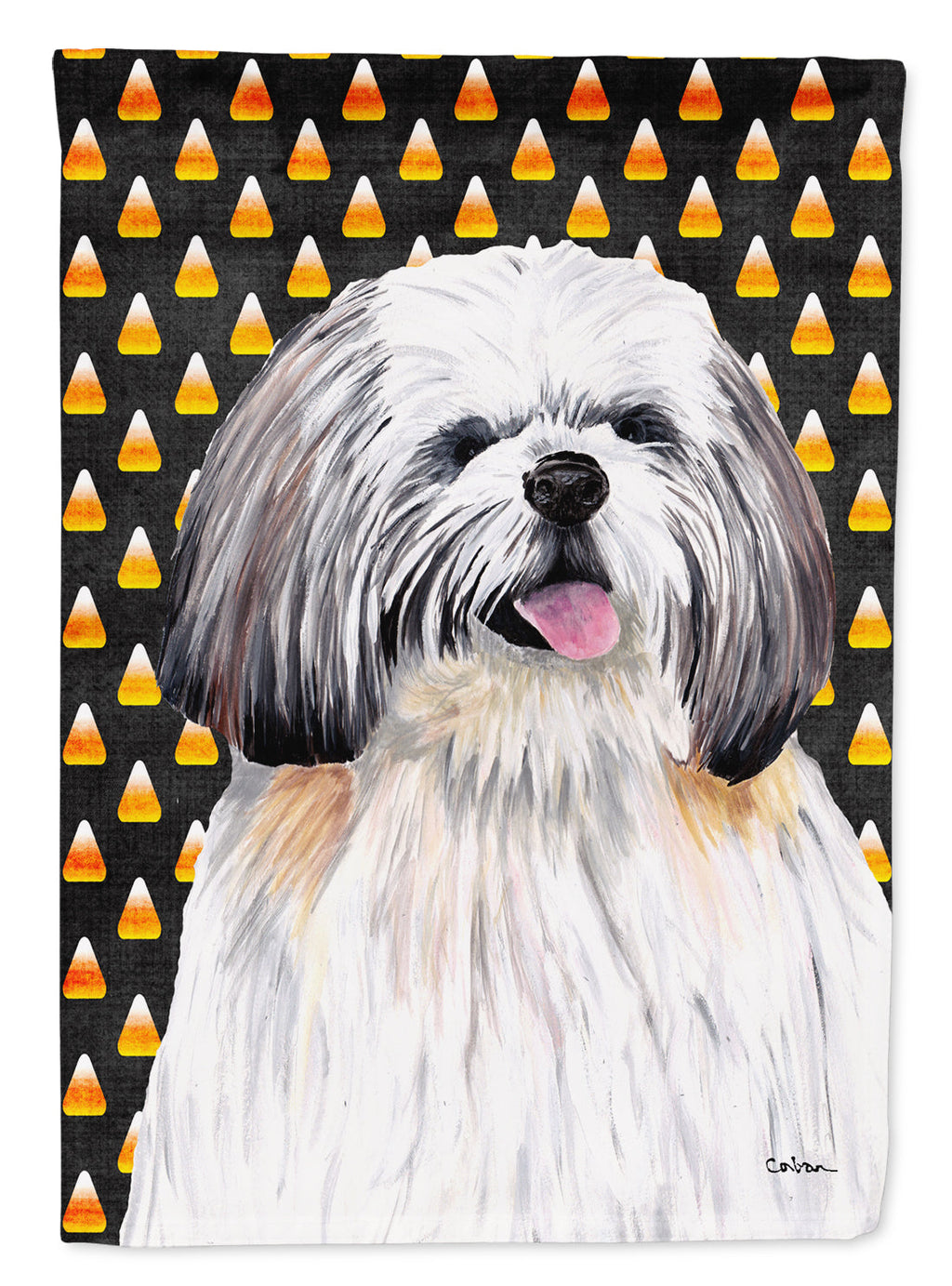 Shih Tzu Candy Corn Halloween Portrait Garden Flag Mailbox Decorative Yard Banner Outside Patio Artwork for Flower Beds, Garden Size, Multicolor