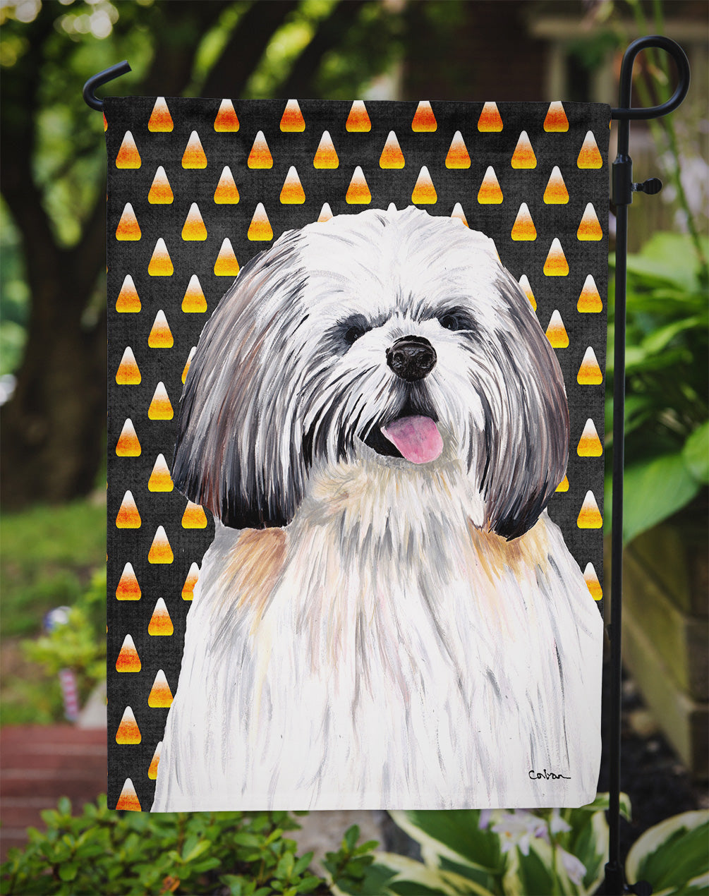 Shih Tzu Candy Corn Halloween Portrait Garden Flag Mailbox Decorative Yard Banner Outside Patio Artwork for Flower Beds, Garden Size, Multicolor