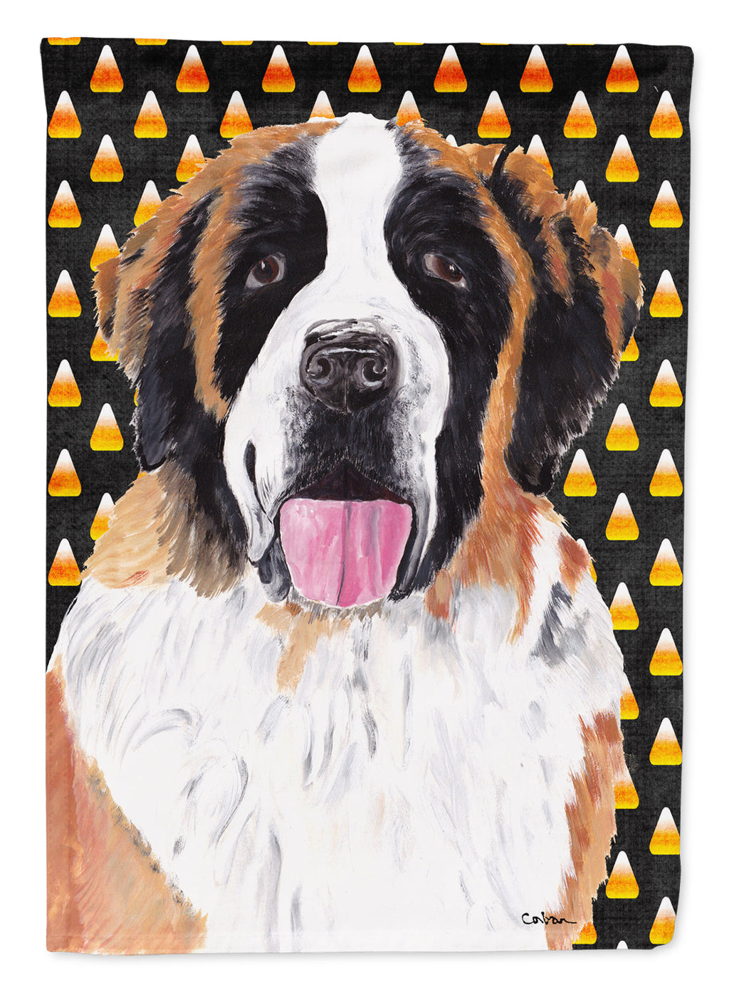 Saint Bernard Candy Corn Halloween Portrait Garden Flag Mailbox Decorative Yard Banner Outside Patio Artwork for Flower Beds, Garden Size, Multicolor