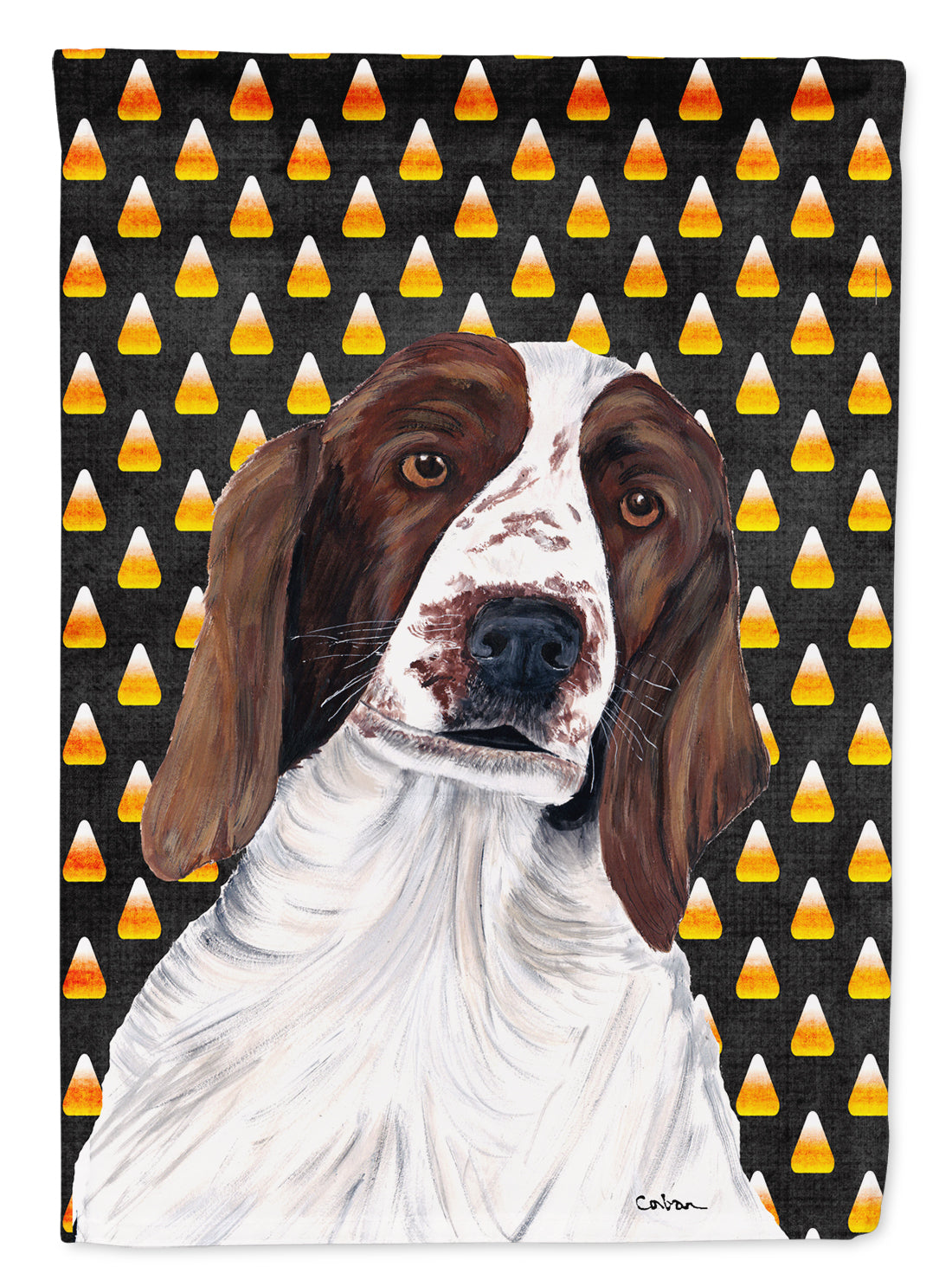Welsh Springer Spaniel Candy Corn Halloween Portrait Garden Flag Mailbox Decorative Yard Banner Outside Patio Artwork for Flower Beds, Garden Size, Multicolor
