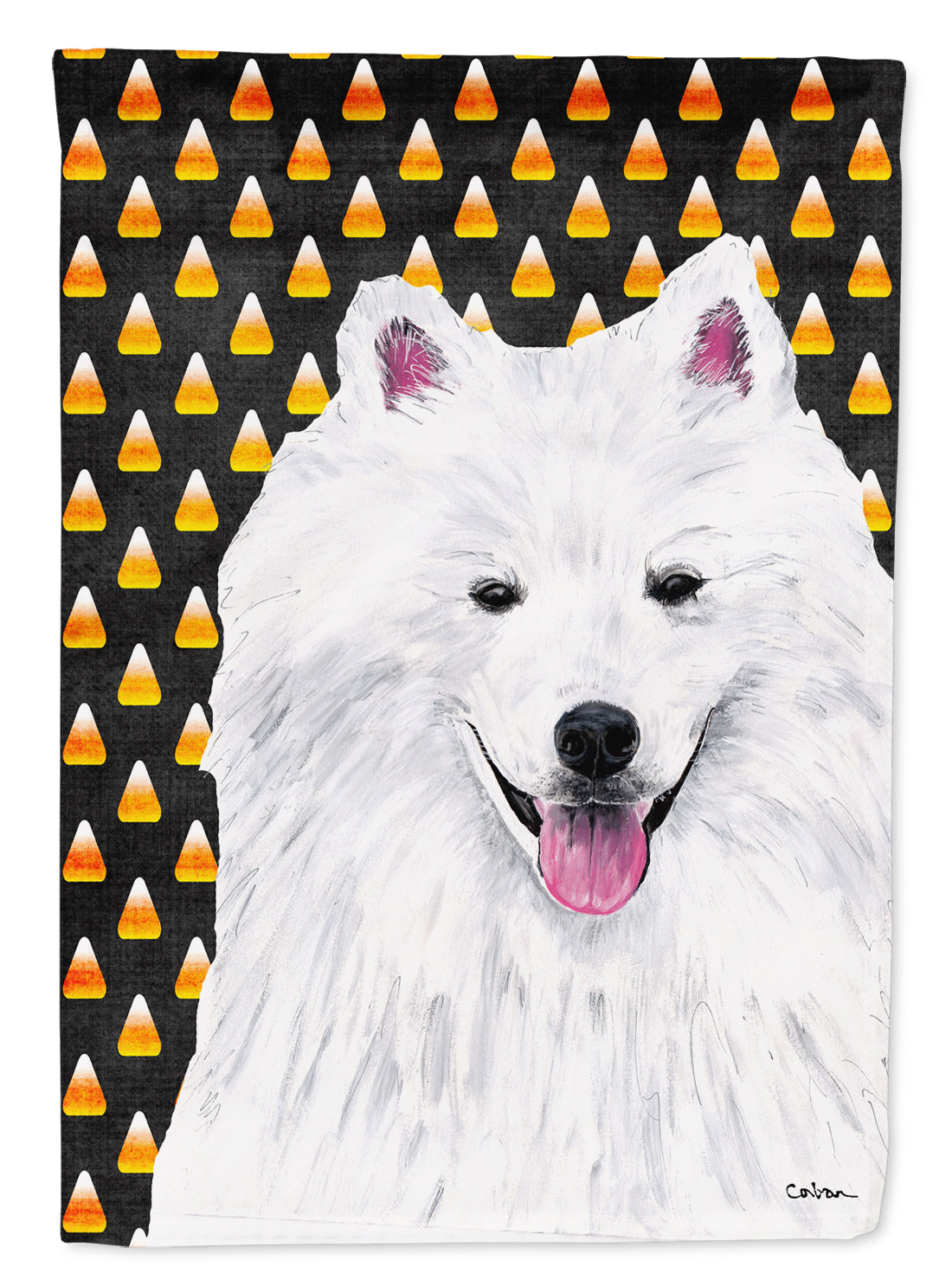 American Eskimo Candy Corn Halloween Portrait Garden Flag Mailbox Decorative Yard Banner Outside Patio Artwork for Flower Beds, Garden Size, Multicolor