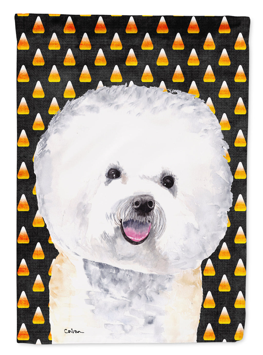Bichon Frise Candy Corn Halloween Portrait Garden Flag Mailbox Decorative Yard Banner Outside Patio Artwork for Flower Beds, Garden Size, Multicolor