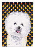 Bichon Frise Candy Corn Halloween Portrait Garden Flag Mailbox Decorative Yard Banner Outside Patio Artwork for Flower Beds, Garden Size, Multicolor