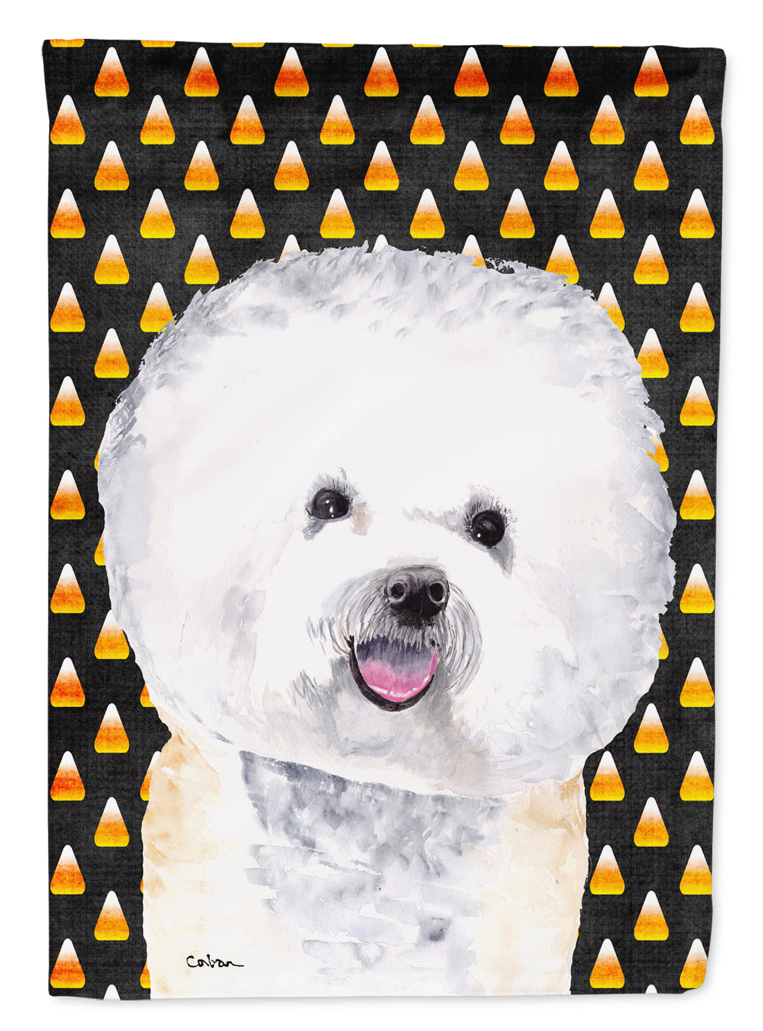 Bichon Frise Candy Corn Halloween Portrait Garden Flag Mailbox Decorative Yard Banner Outside Patio Artwork for Flower Beds, Garden Size, Multicolor