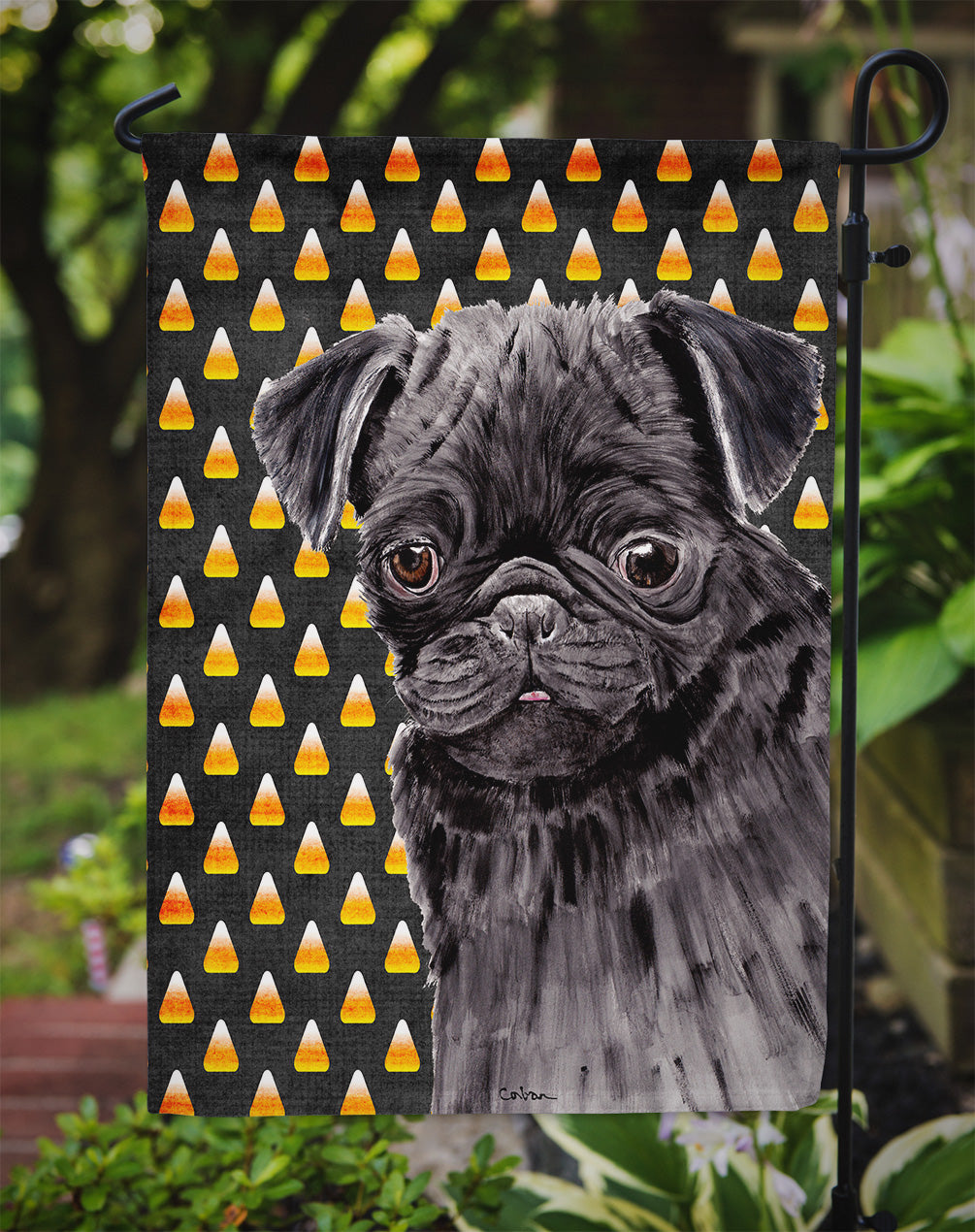 Pug Candy Corn Halloween Portrait Garden Flag Mailbox Decorative Yard Banner Outside Patio Artwork for Flower Beds, Garden Size, Multicolor