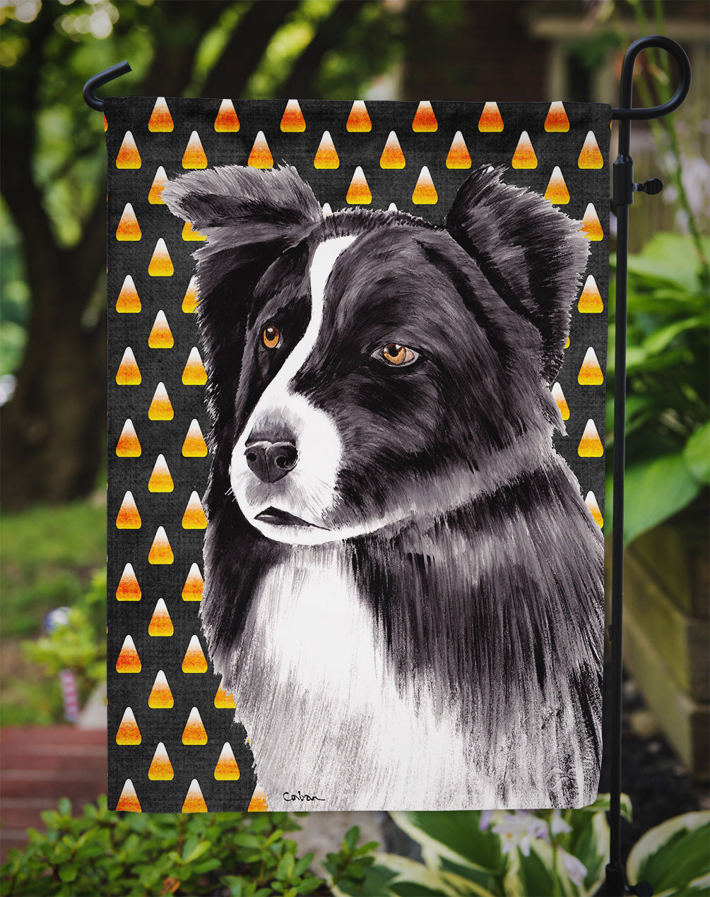 Border Collie Candy Corn Halloween Portrait Garden Flag Mailbox Decorative Yard Banner Outside Patio Artwork for Flower Beds, Garden Size, Multicolor