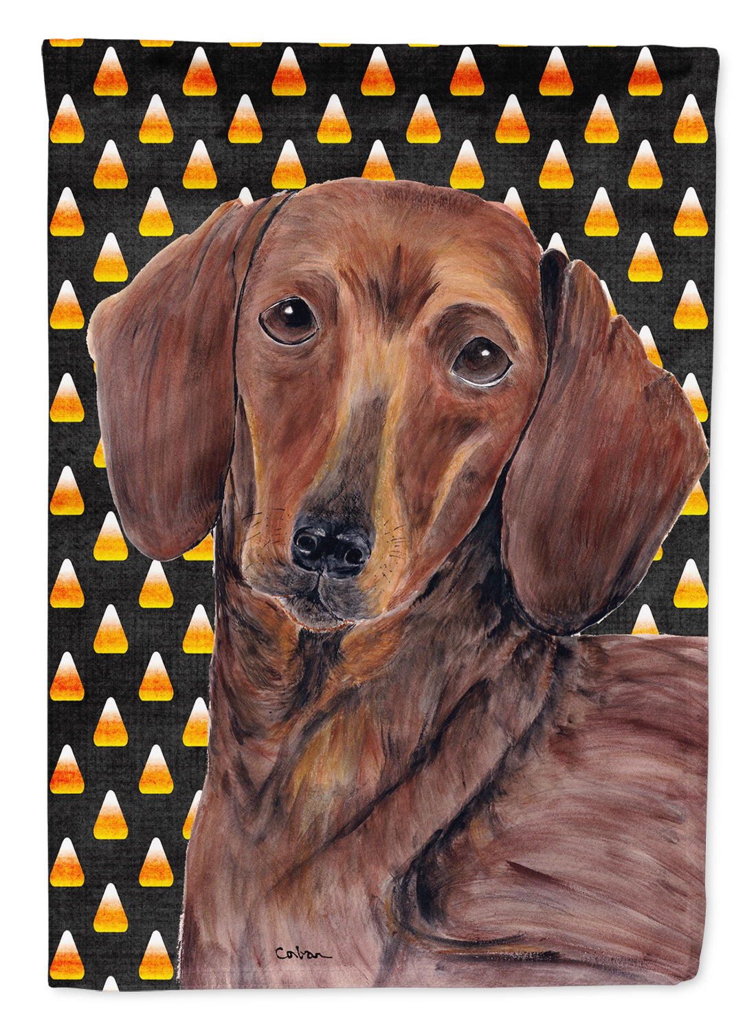 Dachshund Candy Corn Halloween Portrait Garden Flag Mailbox Decorative Yard Banner Outside Patio Artwork for Flower Beds, Garden Size, Multicolor