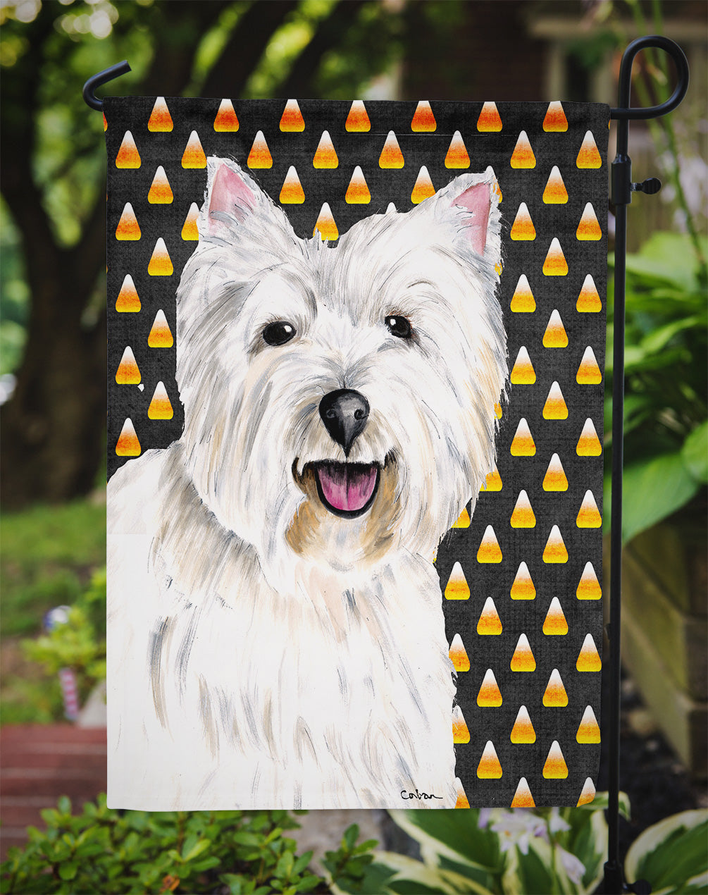 Westie Candy Corn Halloween Portrait Garden Flag Mailbox Decorative Yard Banner Outside Patio Artwork for Flower Beds, Garden Size, Multicolor