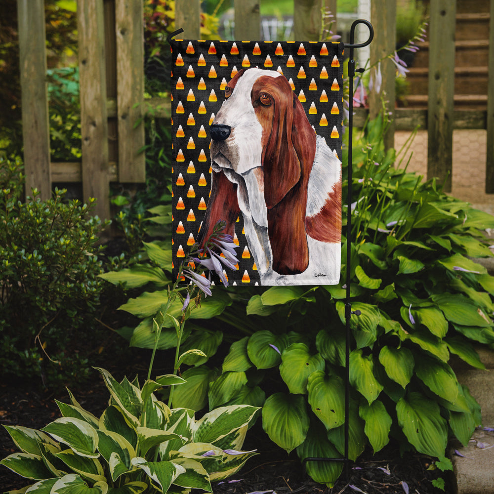 Basset Hound Candy Corn Halloween Portrait Garden Flag Mailbox Decorative Yard Banner Outside Patio Artwork for Flower Beds, Garden Size, Multicolor