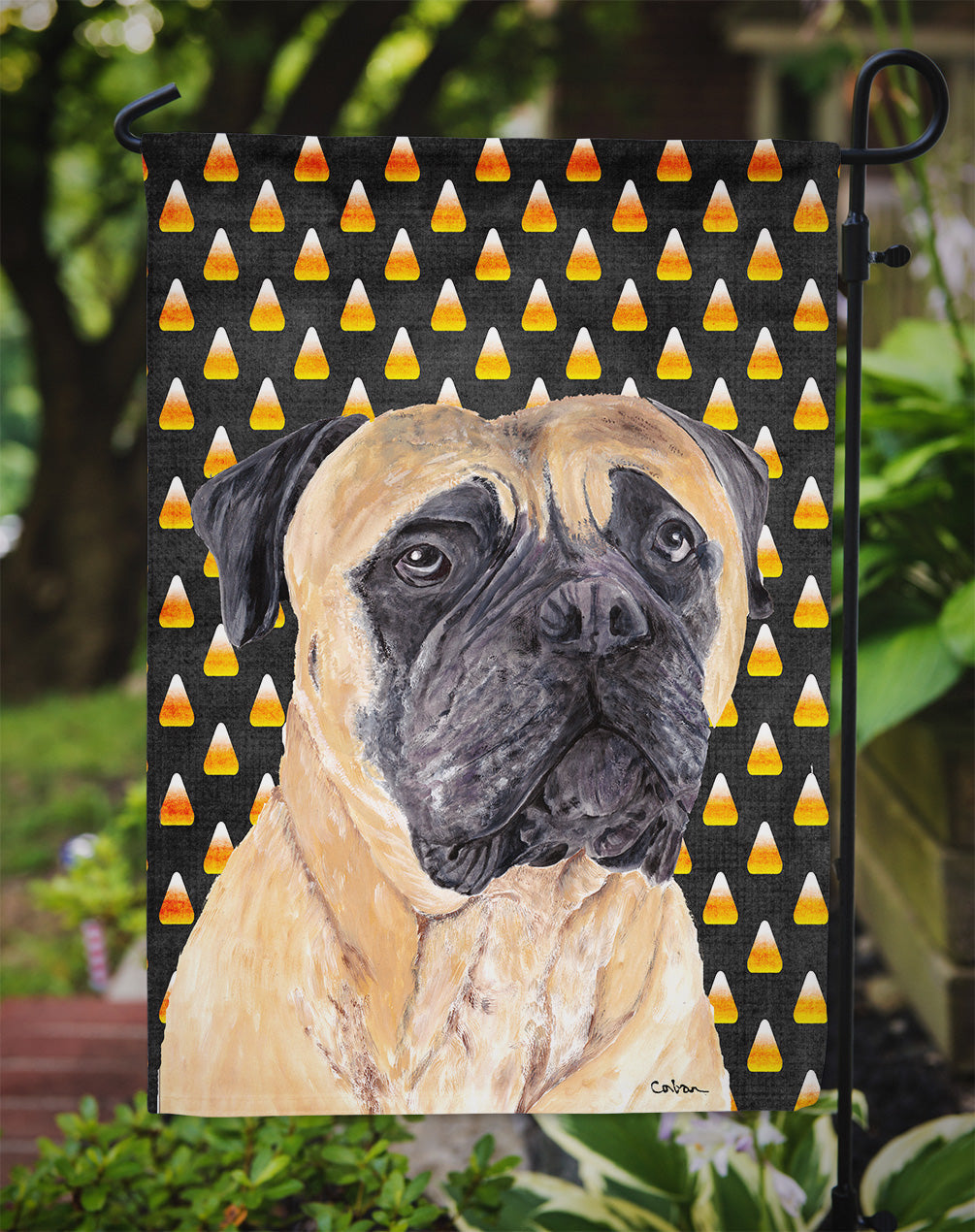 Mastiff Candy Corn Halloween Portrait Garden Flag Mailbox Decorative Yard Banner Outside Patio Artwork for Flower Beds, Garden Size, Multicolor