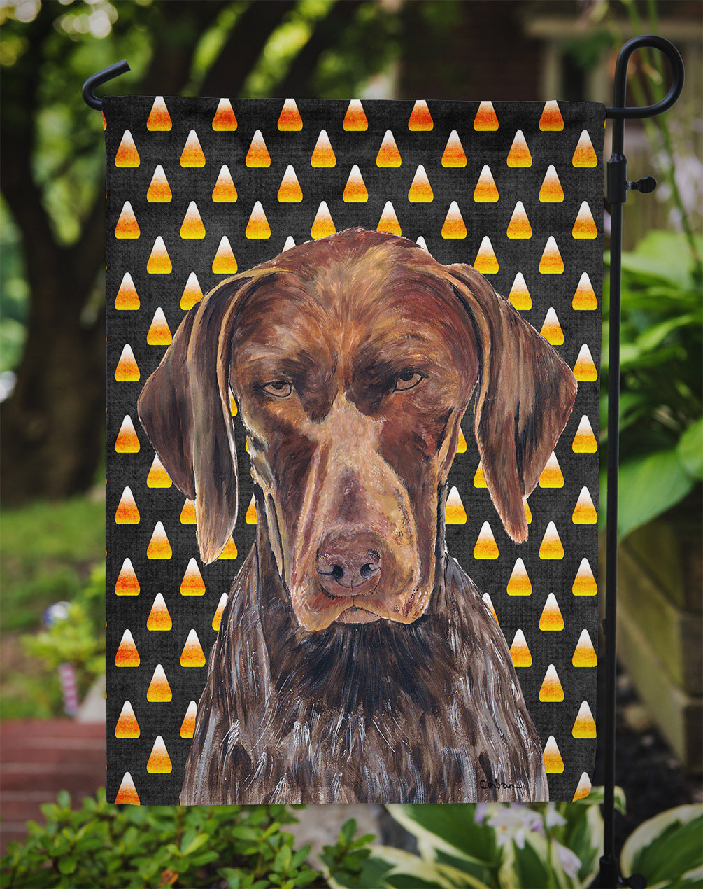 German Shorthaired Pointer Candy Corn Halloween Portrait Garden Flag Mailbox Decorative Yard Banner Outside Patio Artwork for Flower Beds, Garden Size, Multicolor
