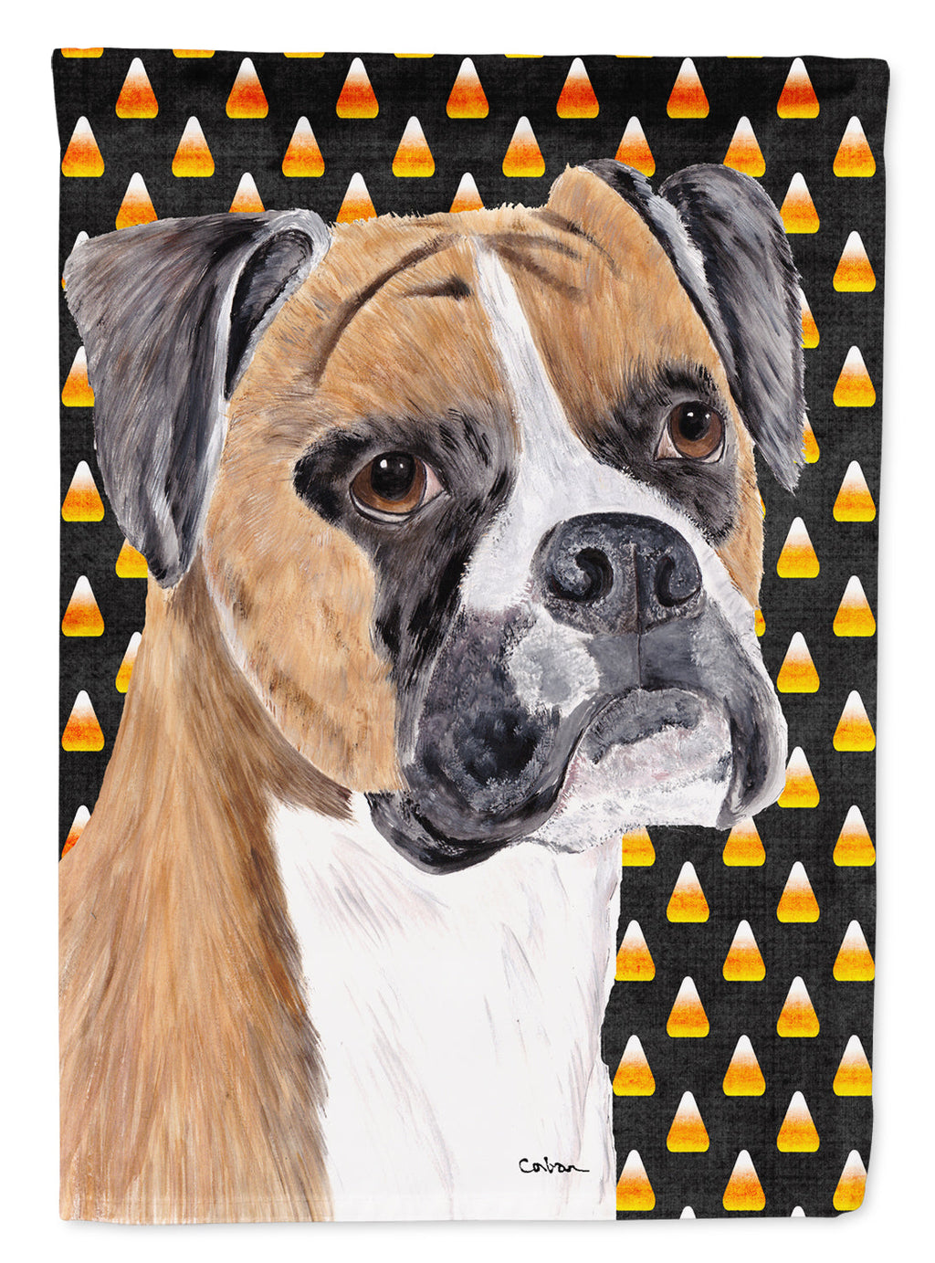 Boxer Fawn Uncropped Ears Candy Corn Halloween Portrait Garden Flag Mailbox Decorative Yard Banner Outside Patio Artwork for Flower Beds, Garden Size, Multicolor
