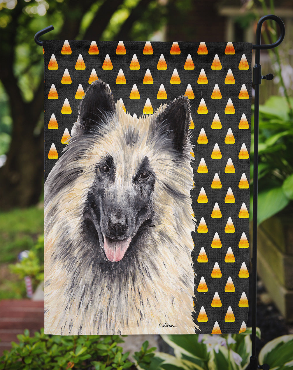 Belgian Tervuren Candy Corn Halloween Portrait Garden Flag Mailbox Decorative Yard Banner Outside Patio Artwork for Flower Beds, Garden Size, Multicolor