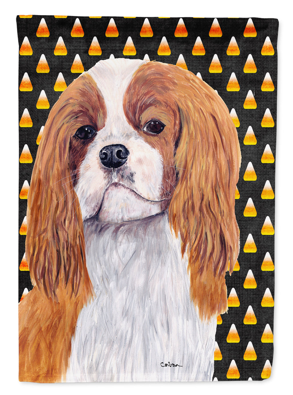 Cavalier Spaniel Blenheim Candy Corn Halloween Portrait Garden Flag Mailbox Decorative Yard Banner Outside Patio Artwork for Flower Beds, Garden Size, Multicolor