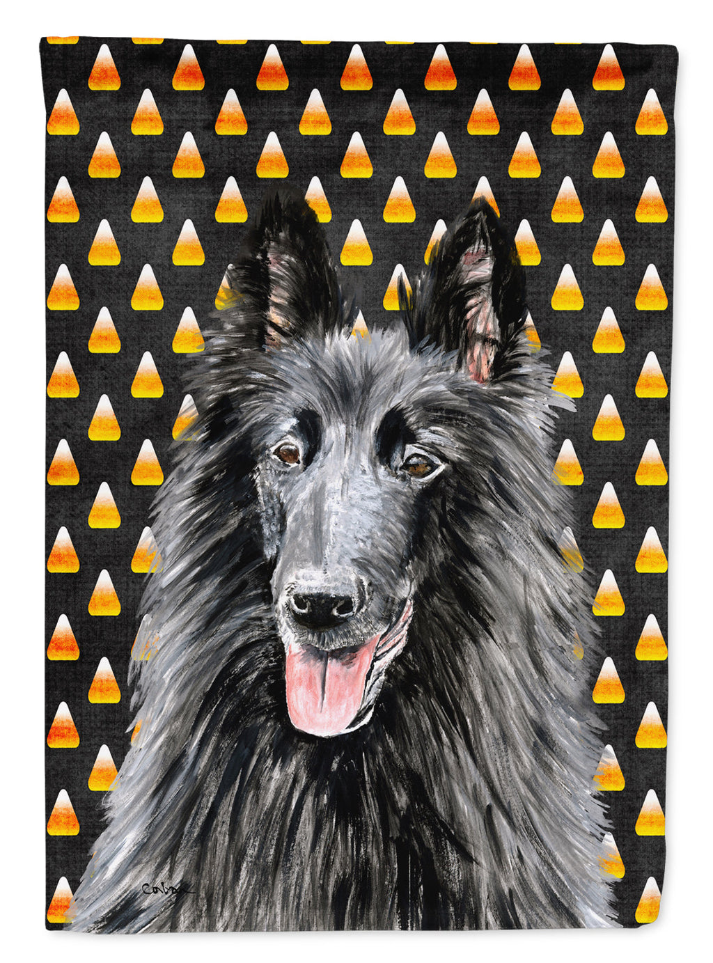 Belgian Sheepdog Candy Corn Halloween Portrait Garden Flag Mailbox Decorative Yard Banner Outside Patio Artwork for Flower Beds, Garden Size, Multicolor