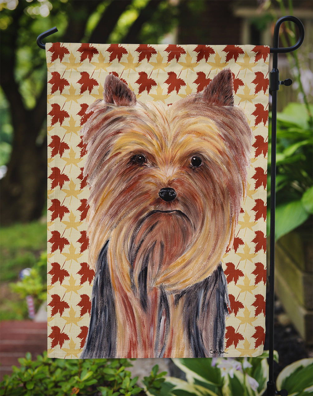 Yorkie Fall Leaves Portrait Garden Flag Mailbox Decorative Yard Banner Outside Patio Artwork for Flower Beds, Garden Size, Multicolor