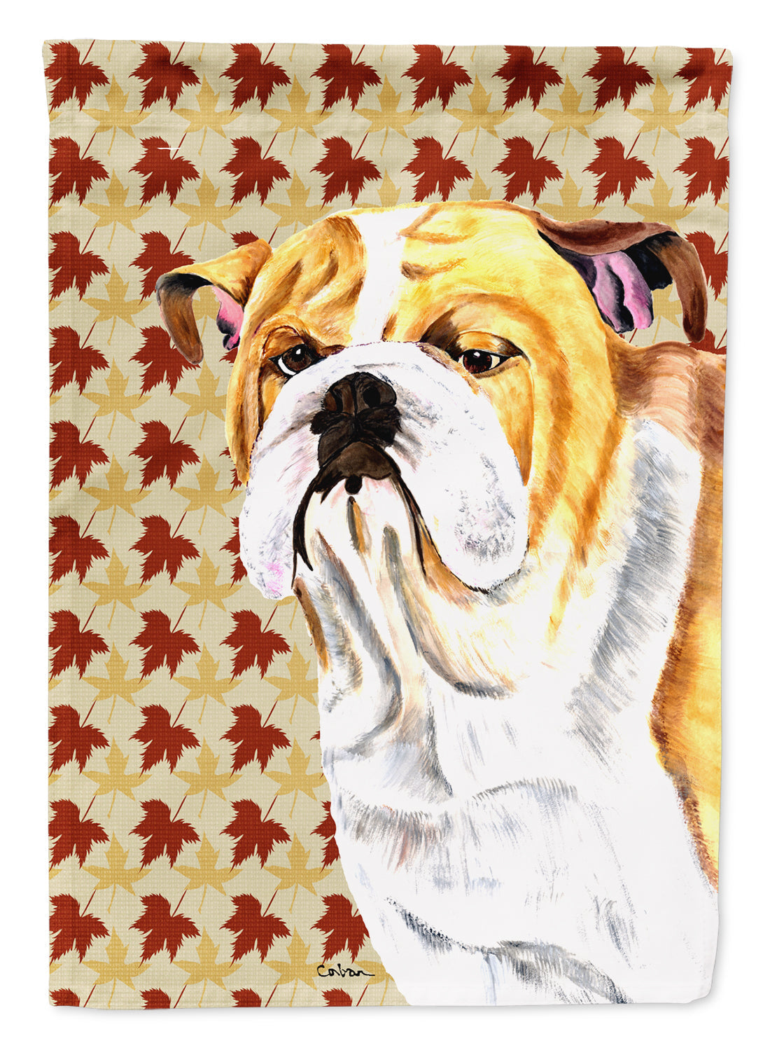 Bulldog English Fall Leaves Portrait Garden Flag Mailbox Decorative Yard Banner Outside Patio Artwork for Flower Beds, Garden Size, Multicolor