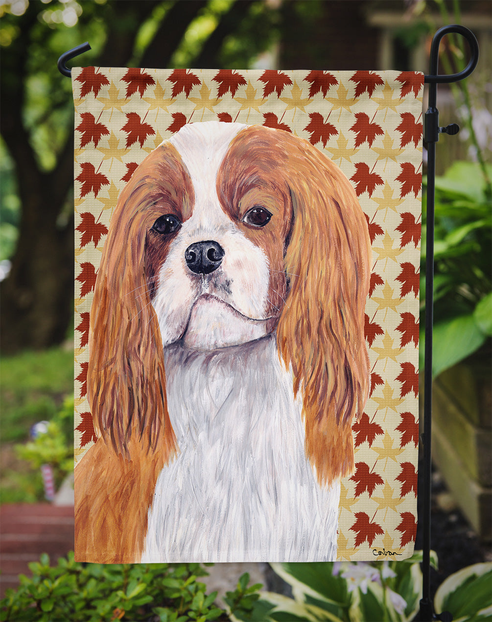 Cavalier Spaniel Fall Leaves Portrait Garden Flag Mailbox Decorative Yard Banner Outside Patio Artwork for Flower Beds, Garden Size, Multicolor