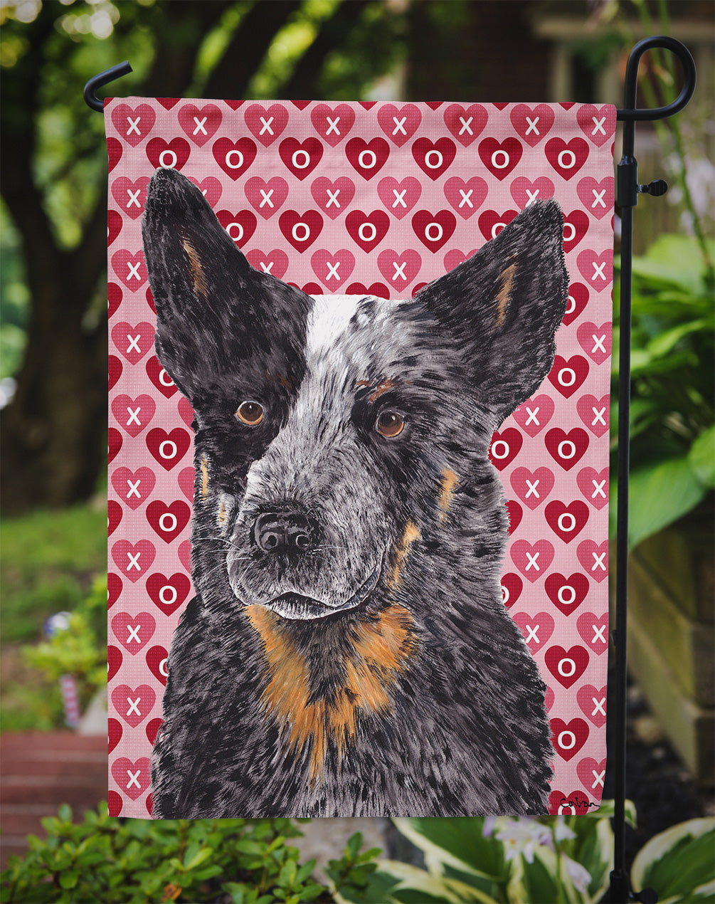 Australian Cattle Dog Hearts Love Valentine's Day Garden Flag Mailbox Decorative Yard Banner Outside Patio Artwork for Flower Beds, Garden Size, Multicolor
