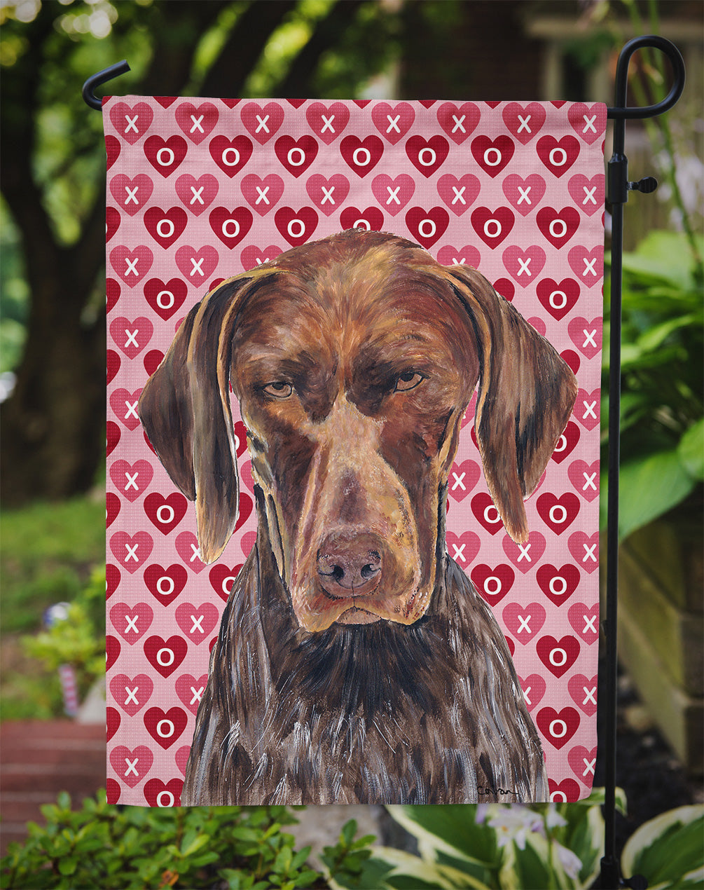 German Shorthaired Pointer Hearts Love and Valentine's Day Garden Flag Mailbox Decorative Yard Banner Outside Patio Artwork for Flower Beds, Garden Size, Multicolor