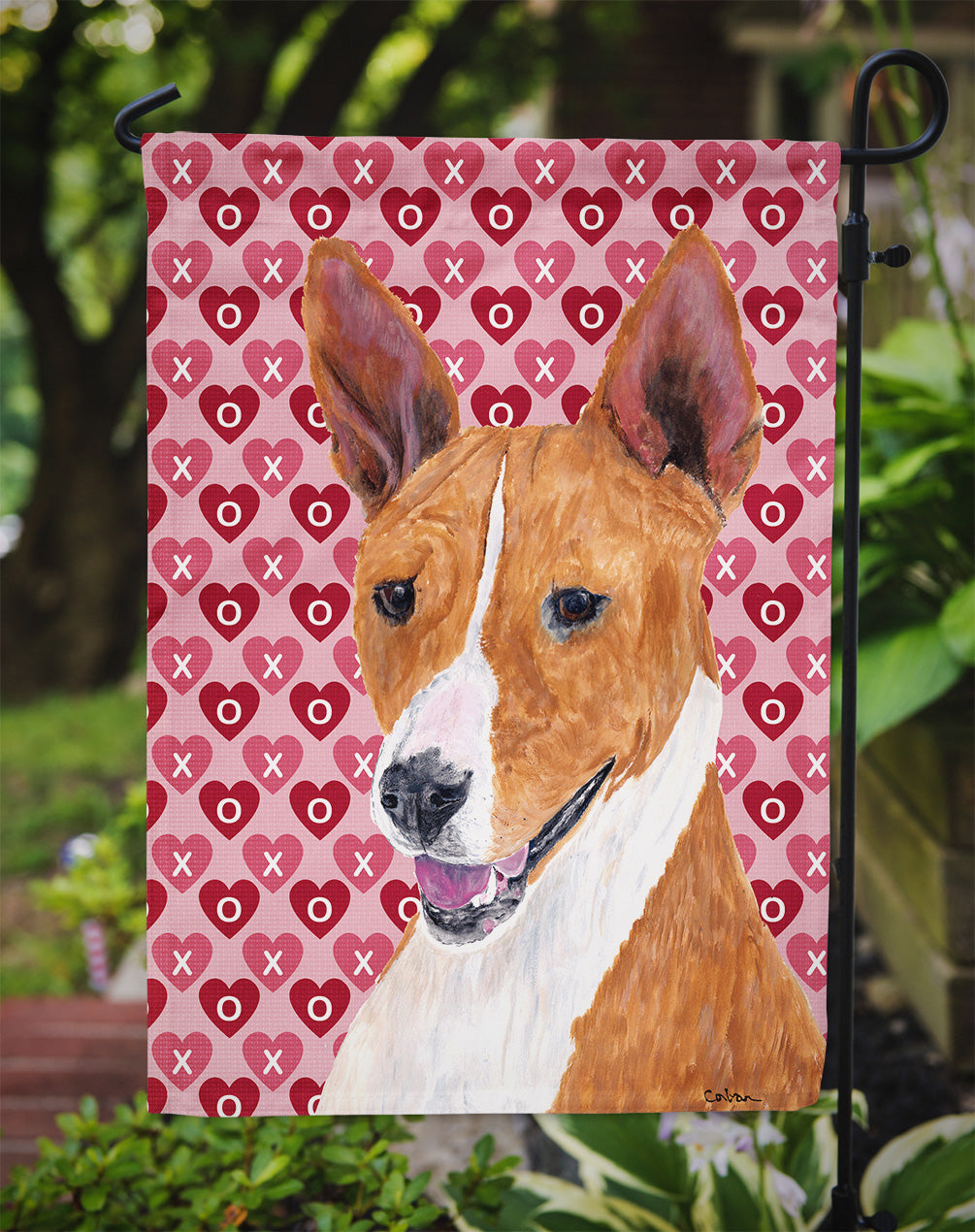 Basenji Hearts Love and Valentine's Day Portrait Garden Flag Mailbox Decorative Yard Banner Outside Patio Artwork for Flower Beds, Garden Size, Multicolor