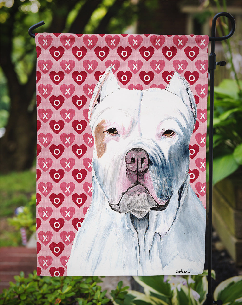 Pit Bull Hearts Love and Valentine's Day Portrait Garden Flag Mailbox Decorative Yard Banner Outside Patio Artwork for Flower Beds, Garden Size, Multicolor