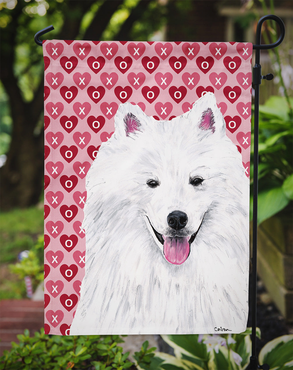 American Eskimo Hearts Love and Valentine's Day Portrait Garden Flag Mailbox Decorative Yard Banner Outside Patio Artwork for Flower Beds, Garden Size, Multicolor