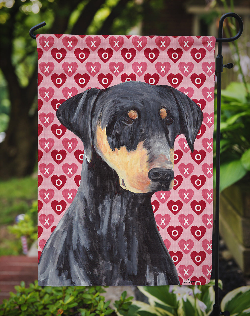 Doberman Hearts Love and Valentine's Day Portrait Garden Flag Mailbox Decorative Yard Banner Outside Patio Artwork for Flower Beds, Garden Size, Multicolor
