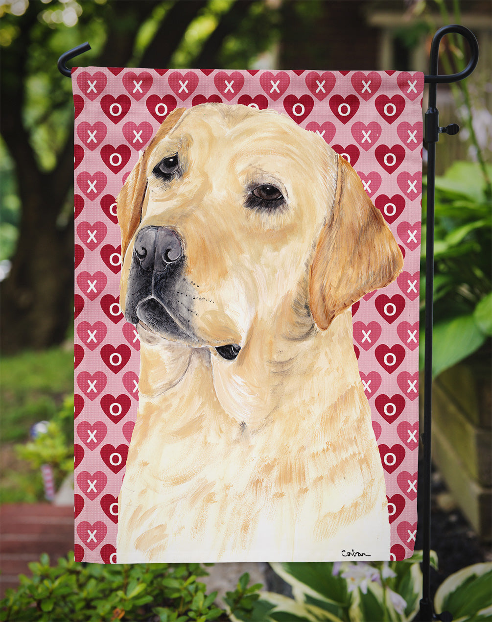 Labrador Yellow Hearts Love Valentine's Day Garden Flag Mailbox Decorative Yard Banner Outside Patio Artwork for Flower Beds, Garden Size, Multicolor