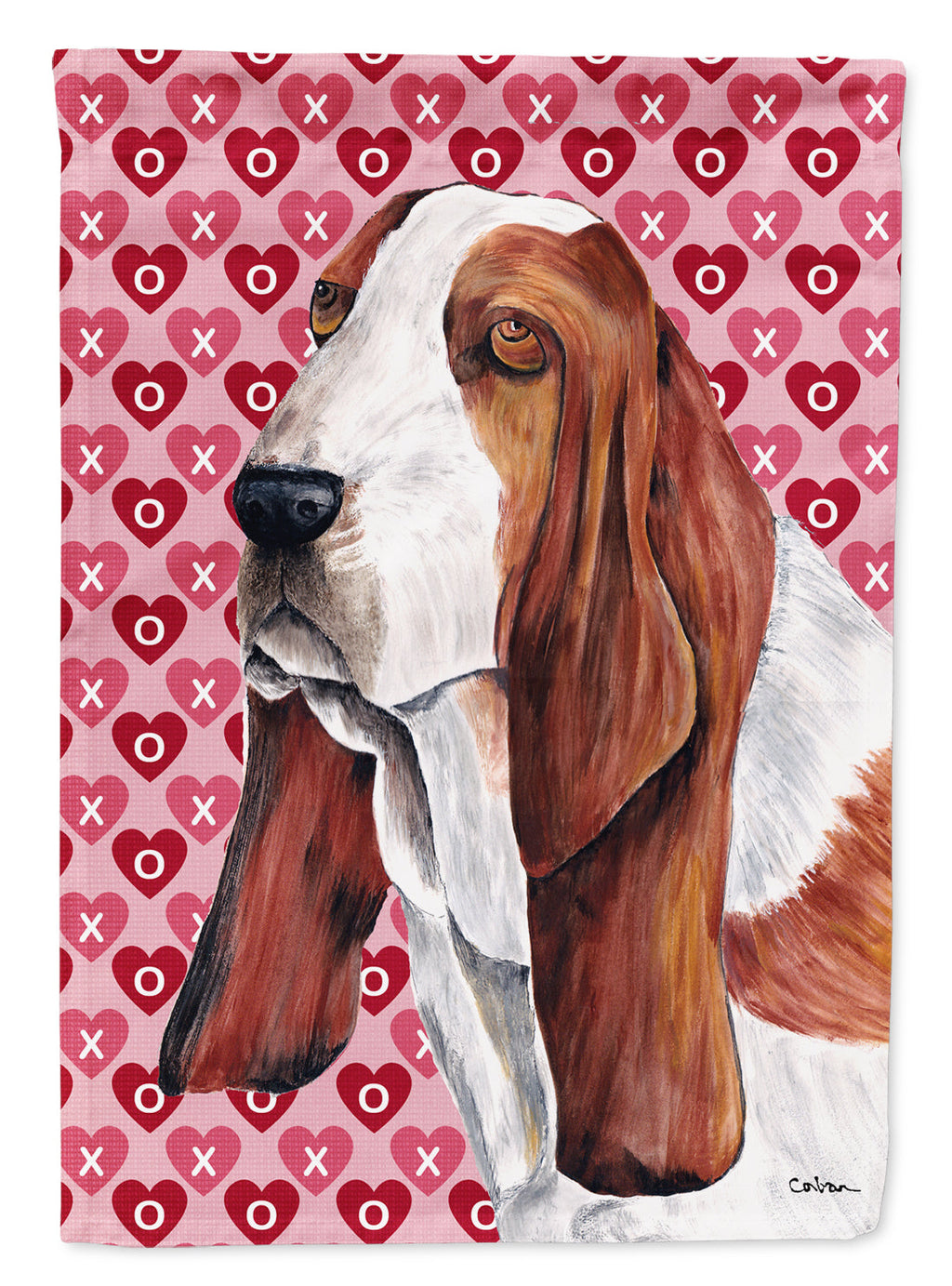 Basset Hound Hearts Love and Valentine's Day Portrait Garden Flag Mailbox Decorative Yard Banner Outside Patio Artwork for Flower Beds, Garden Size, Multicolor