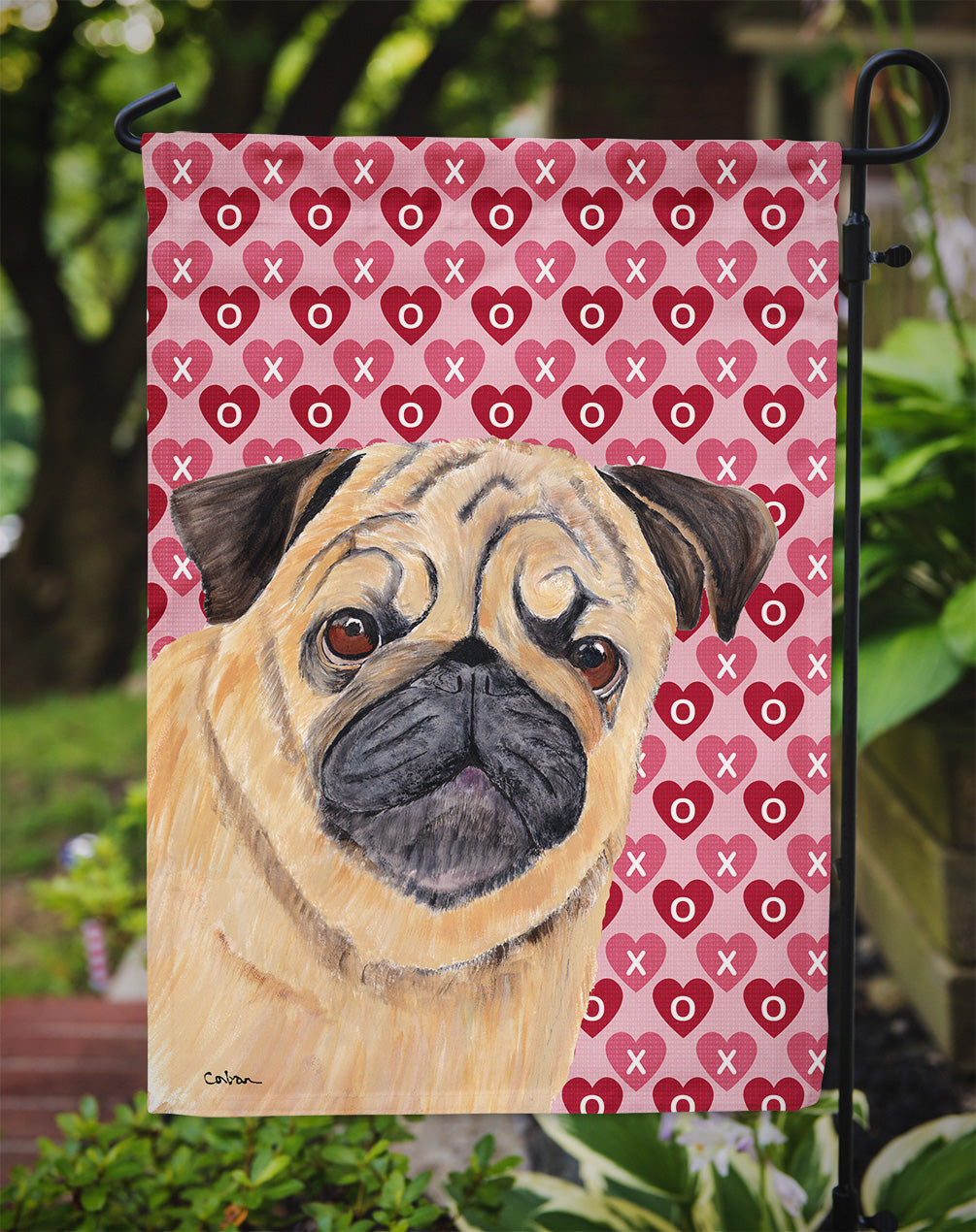 Pug Hearts Love and Valentine's Day Portrait Garden Flag Mailbox Decorative Yard Banner Outside Patio Artwork for Flower Beds, Garden Size, Multicolor