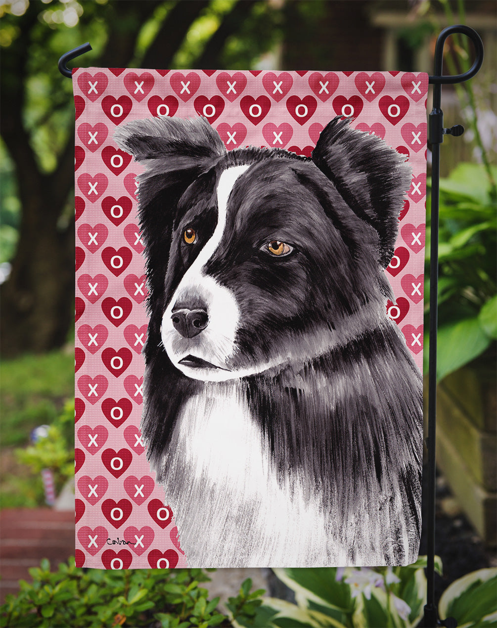 Border Collie Hearts Love and Valentine's Day Portrait Garden Flag Mailbox Decorative Yard Banner Outside Patio Artwork for Flower Beds, Garden Size, Multicolor