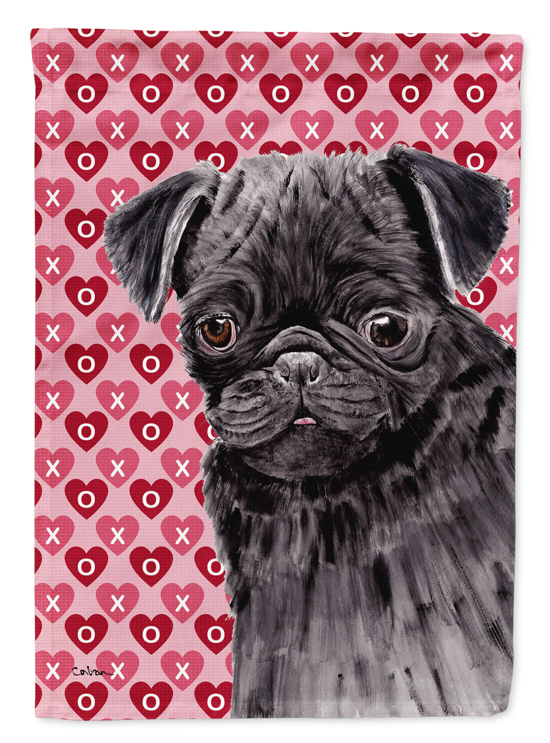 Pug Black Hearts Love and Valentine's Day Portrait Garden Flag Mailbox Decorative Yard Banner Outside Patio Artwork for Flower Beds, Garden Size, Multicolor