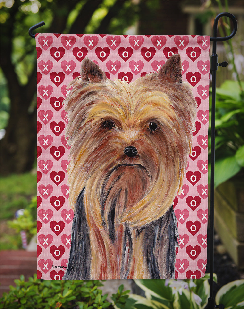 Yorkie Hearts Love and Valentine's Day Portrait Garden Flag Mailbox Decorative Yard Banner Outside Patio Artwork for Flower Beds, Garden Size, Multicolor