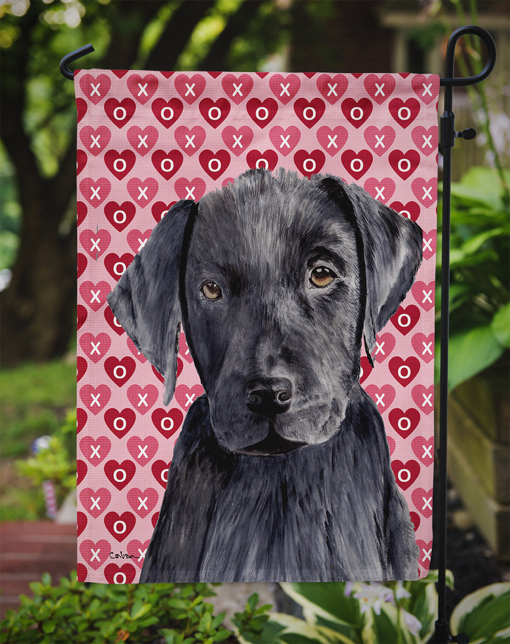 Labrador Black Hearts Love Valentine's Day Garden Flag Mailbox Decorative Yard Banner Outside Patio Artwork for Flower Beds, Garden Size, Multicolor