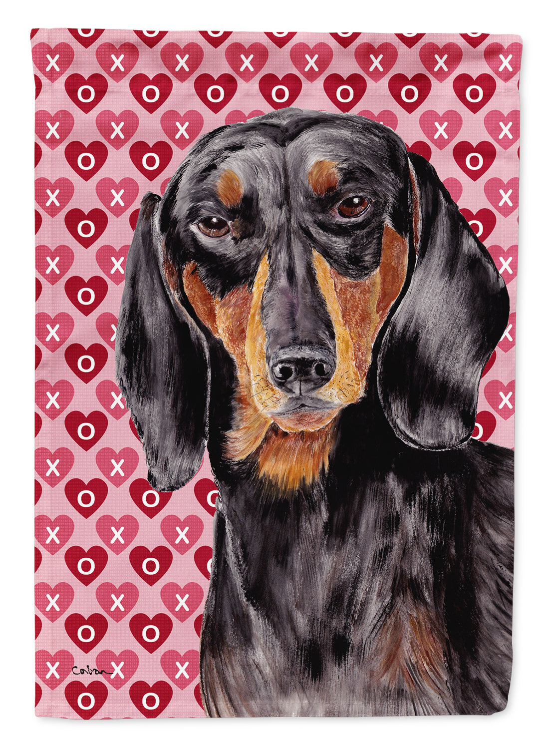 Dachshund Black Tan Hearts Love Valentine's Day Garden Flag Mailbox Decorative Yard Banner Outside Patio Artwork for Flower Beds, Garden Size, Multicolor