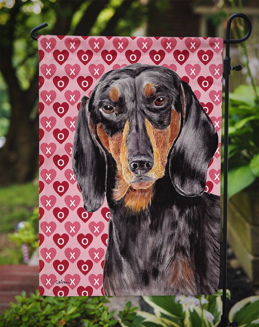 Dachshund Black Tan Hearts Love Valentine's Day Garden Flag Mailbox Decorative Yard Banner Outside Patio Artwork for Flower Beds, Garden Size, Multicolor