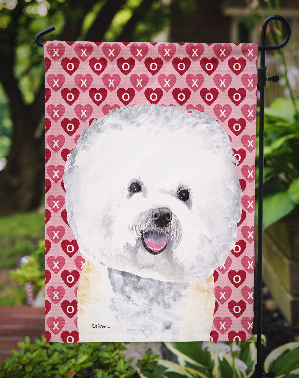 Bichon Frise Hearts Love and Valentine's Day Portrait Garden Flag Mailbox Decorative Yard Banner Outside Patio Artwork for Flower Beds, Garden Size, Multicolor