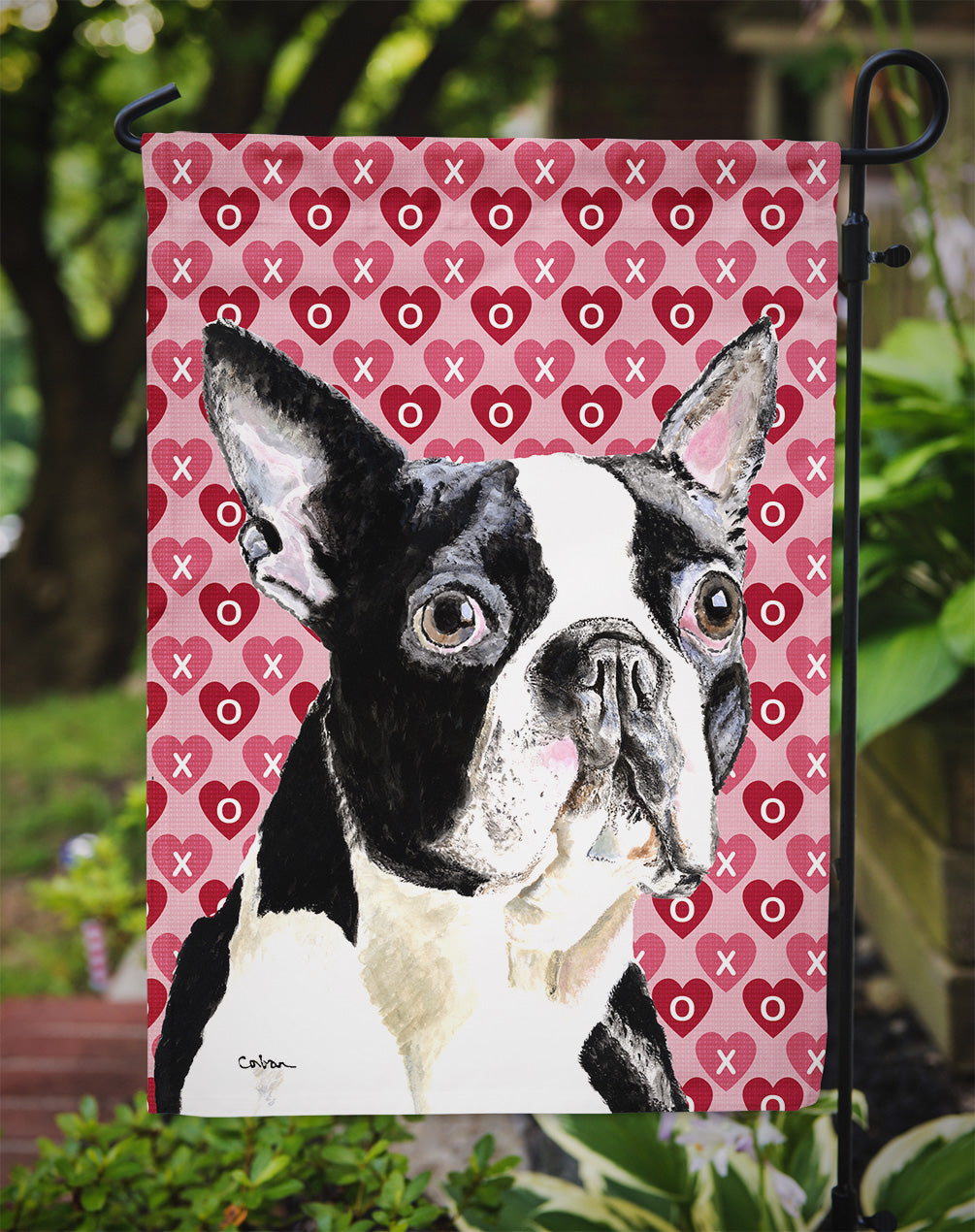 Boston Terrier Hearts Love Valentine's Day Garden Flag Mailbox Decorative Yard Banner Outside Patio Artwork for Flower Beds, Garden Size, Multicolor