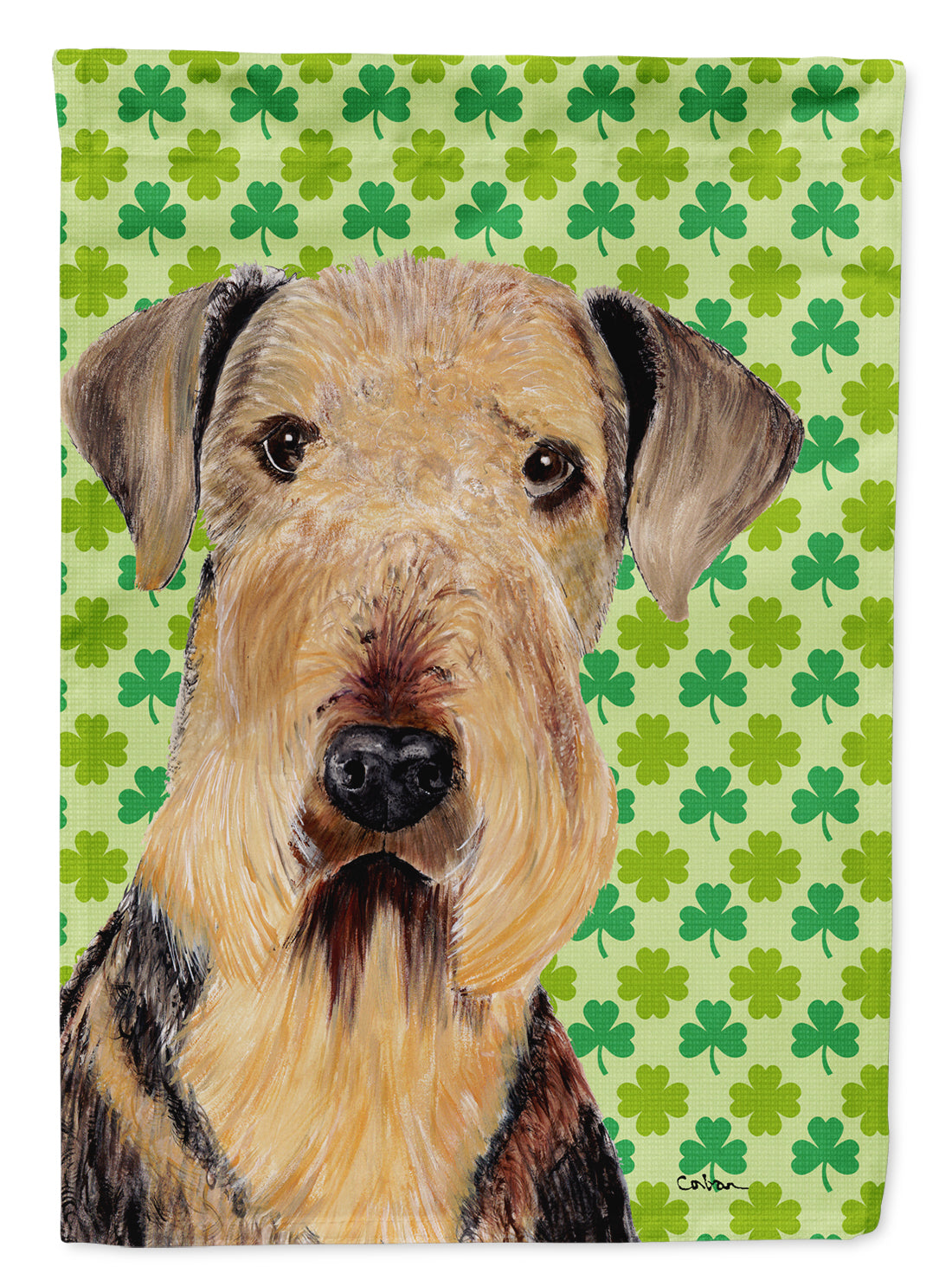 Airedale St. Patrick's Day Shamrock Portrait Garden Flag Mailbox Decorative Yard Banner Outside Patio Artwork for Flower Beds, Garden Size, Multicolor