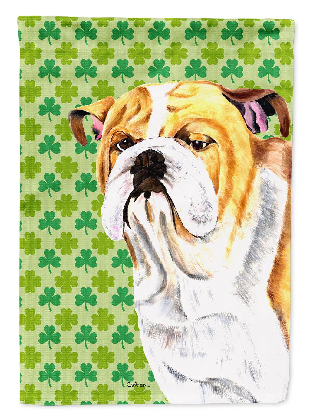 Bulldog English St. Patrick's Day Shamrock Portrait Garden Flag Mailbox Decorative Yard Banner Outside Patio Artwork for Flower Beds, Garden Size, Multicolor