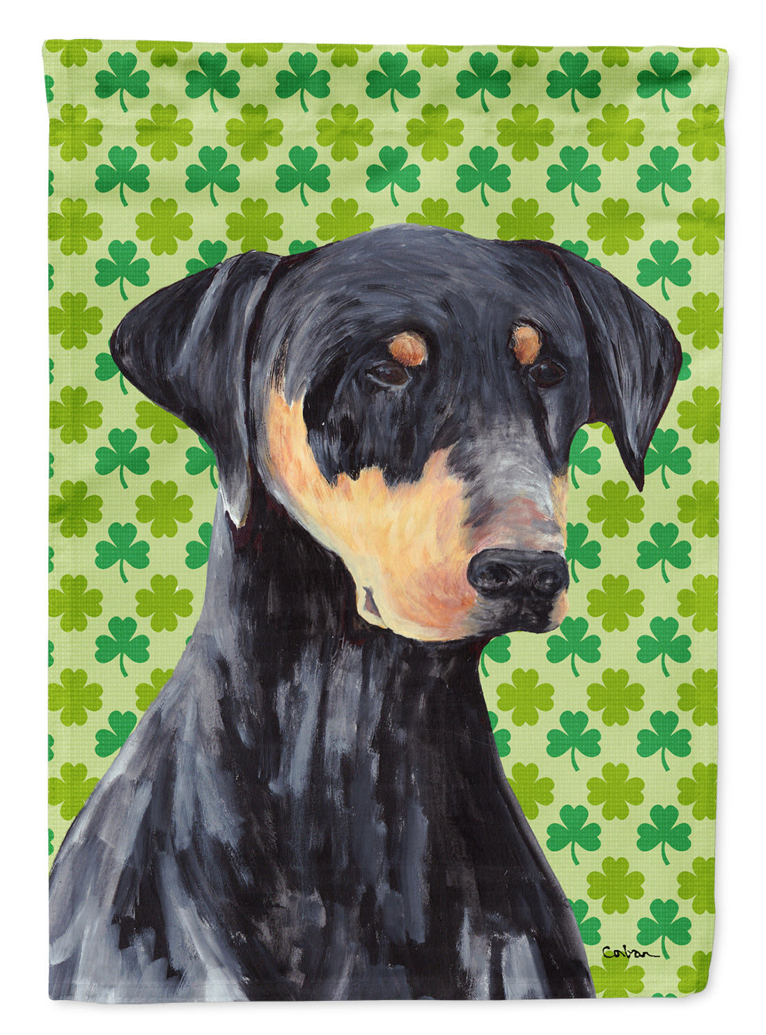 Doberman St. Patrick's Day Shamrock Portrait Garden Flag Mailbox Decorative Yard Banner Outside Patio Artwork for Flower Beds, Garden Size, Multicolor