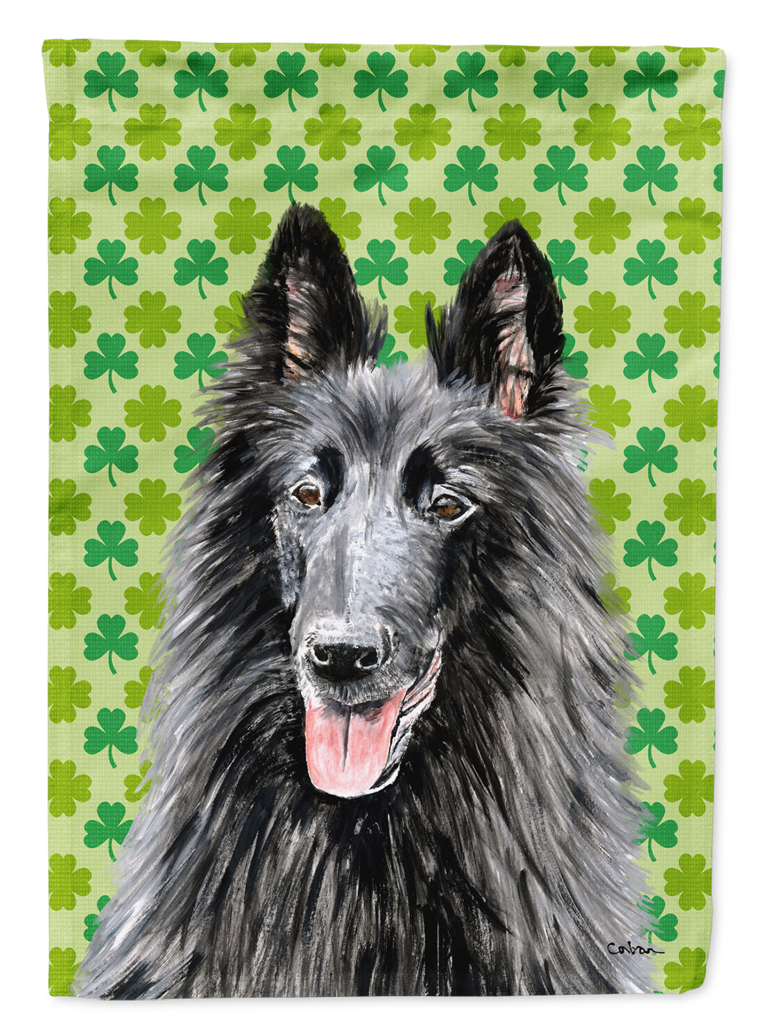 Belgian Sheepdog St. Patrick's Day Shamrock Portrait Garden Flag Mailbox Decorative Yard Banner Outside Patio Artwork for Flower Beds, Garden Size, Multicolor