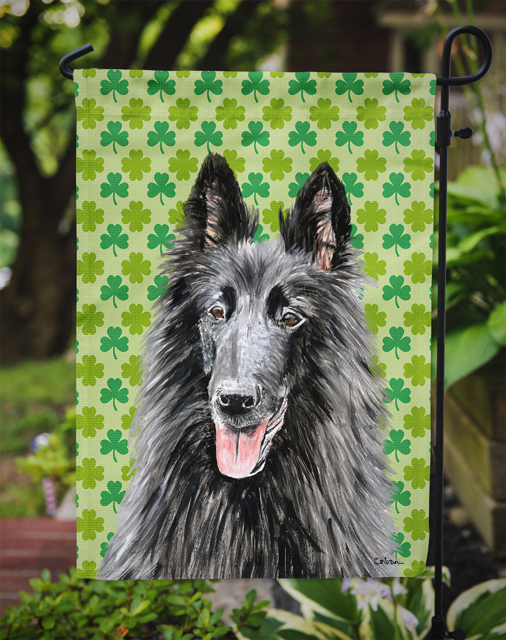 Belgian Sheepdog St. Patrick's Day Shamrock Portrait Garden Flag Mailbox Decorative Yard Banner Outside Patio Artwork for Flower Beds, Garden Size, Multicolor